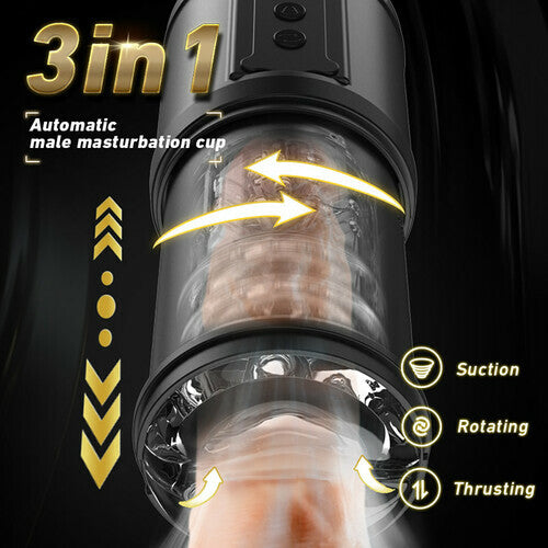 3 in 1 Automatic Masturbator Cup With 5 Thrusting&Rotating&Sucking Functions