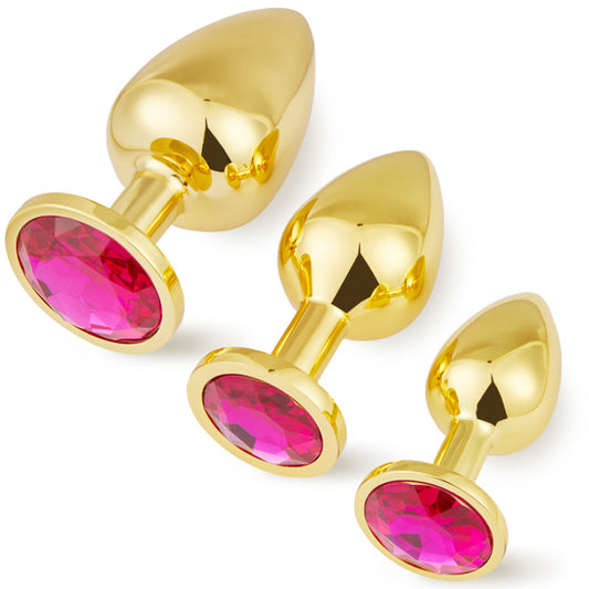 Acmejoy 3 Pieces Gold Jewelled Aluminium Butt Plug