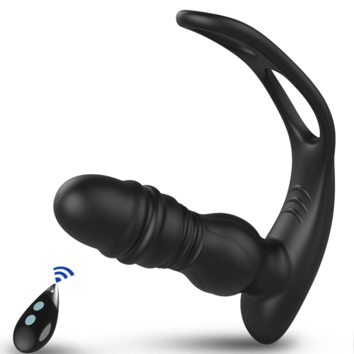 Acmejoy 7 Thrusting 7 Vibrating Dual Cock Ring Male Prostate Massager