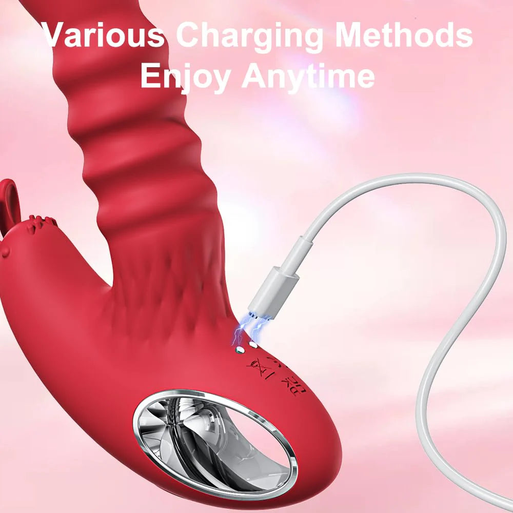 Thrusting Vaginal Massager With Rabbit Ears Clitoral Stimulator