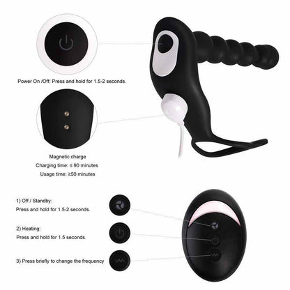 Male masturbation with posterior plug pulling bead stick - long size