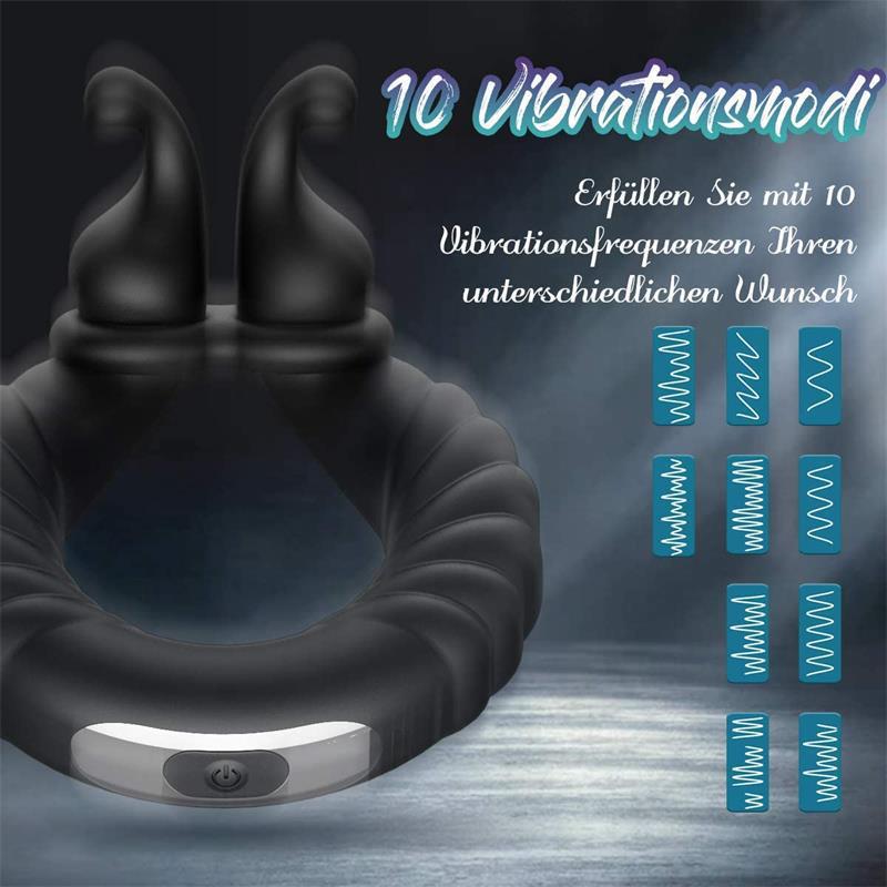 Vibrating Dual Penis Ring, Dildo Vibrator Stretchy Cock Ring Longer Ha